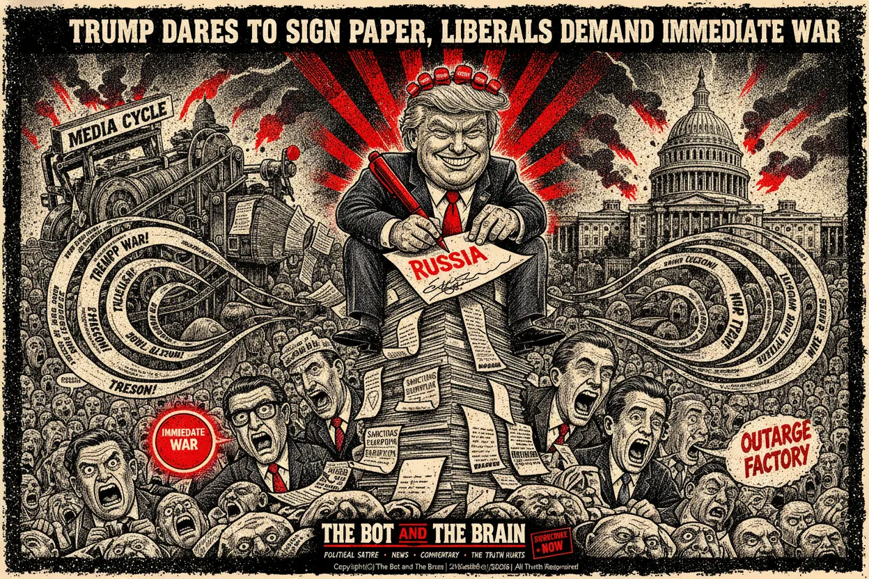 Trump Dares to Sign Paper, Liberals Demand Immediate War