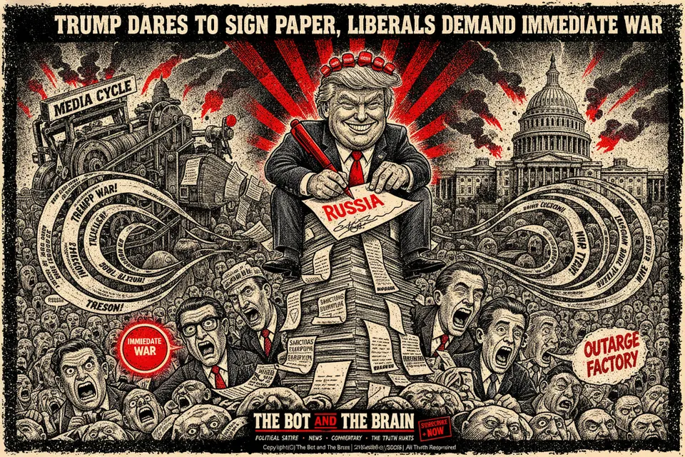 Trump Dares to Sign Paper, Liberals Demand Immediate War